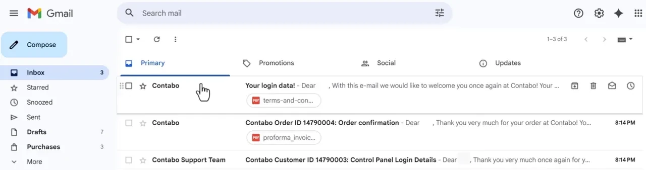 Email containing your server IP address