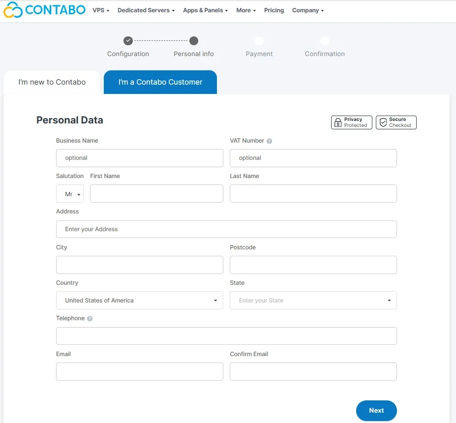 Enter personal details