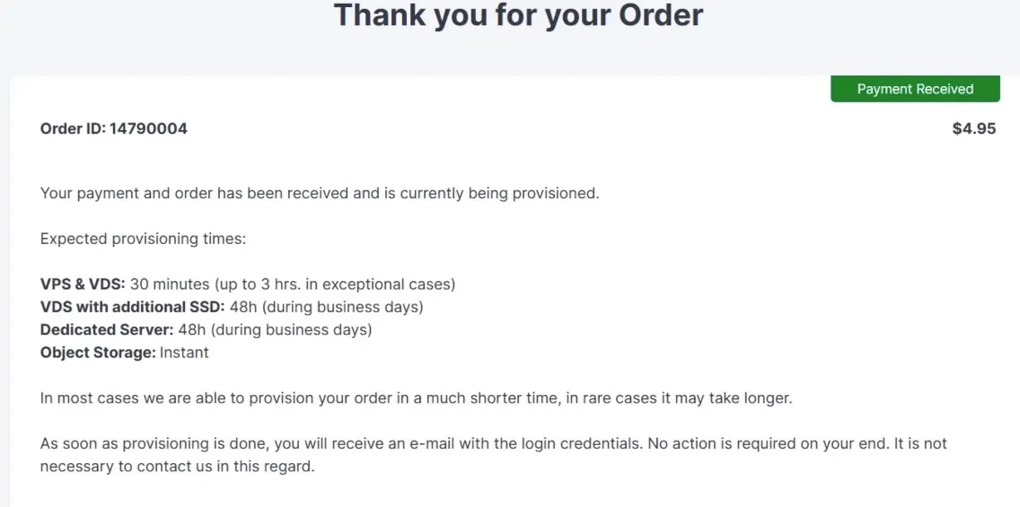Order complete and confirmation