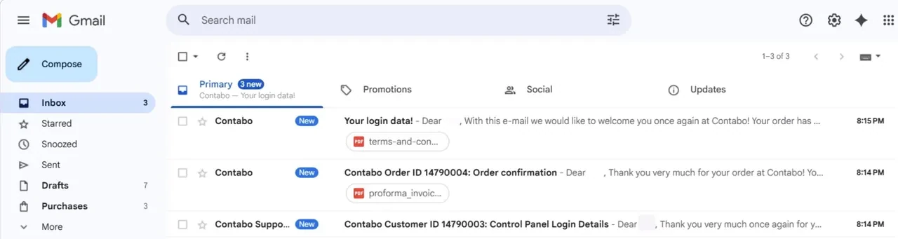 Three confirmation emails arrive - check your inbox