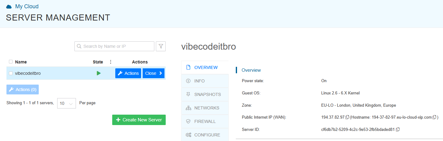 Server created successfully