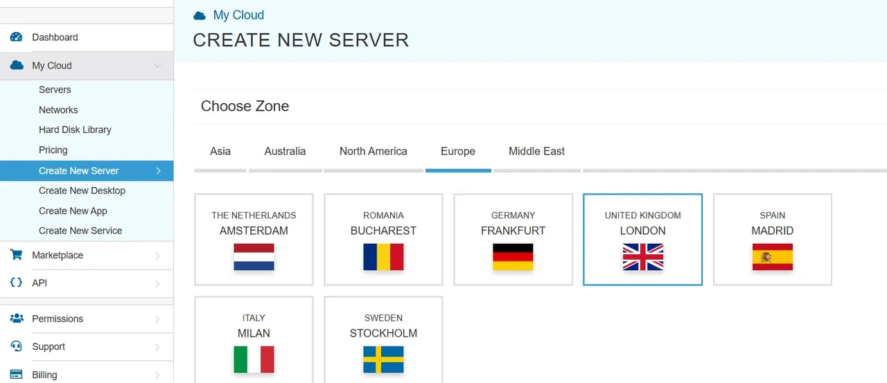 Choose a continent (region), then a country