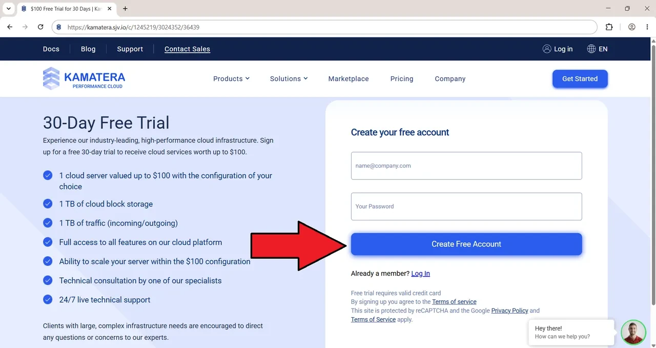 Create a free Kamatera account