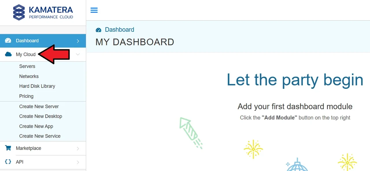 Kamatera My Cloud dashboard