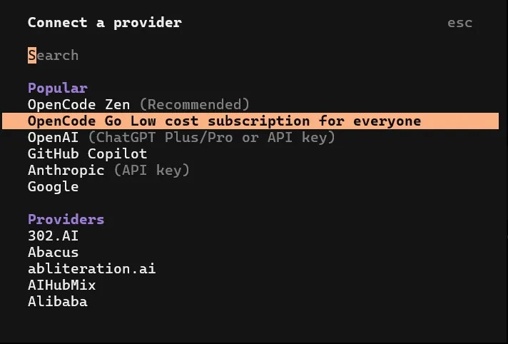 Choose OpenCode Go