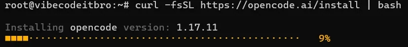 Running the curl command to install OpenCode