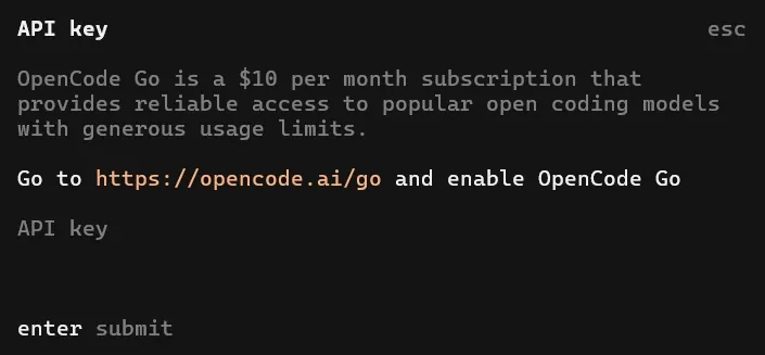Sign up to OpenCode Go using the affiliate link